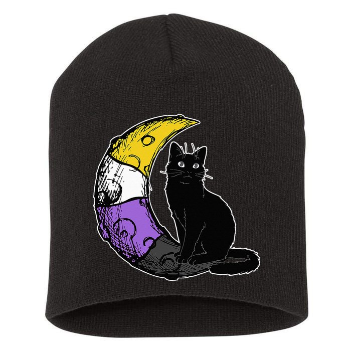 Nonbinary Moon Space Cat LGBT Pride With NB Non Binary Flag Short Acrylic Beanie