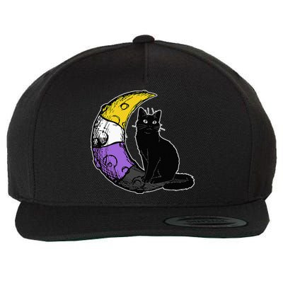 Nonbinary Moon Space Cat LGBT Pride With NB Non Binary Flag Wool Snapback Cap