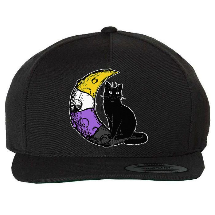 Nonbinary Moon Space Cat LGBT Pride With NB Non Binary Flag Wool Snapback Cap