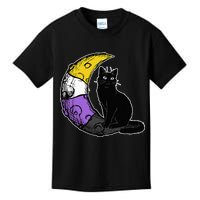 Nonbinary Moon Space Cat LGBT Pride With NB Non Binary Flag Kids T-Shirt