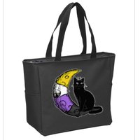 Nonbinary Moon Space Cat LGBT Pride With NB Non Binary Flag Zip Tote Bag