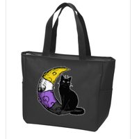 Nonbinary Moon Space Cat LGBT Pride With NB Non Binary Flag Zip Tote Bag