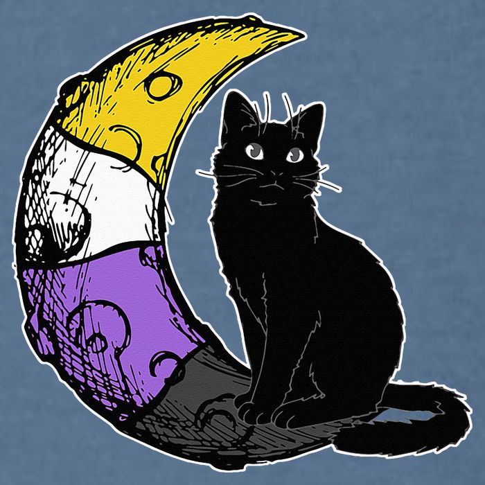 Nonbinary Moon Space Cat LGBT Pride With NB Non Binary Flag Garment-Dyed Sweatshirt