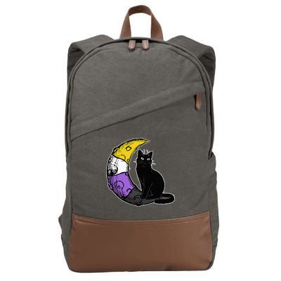 Nonbinary Moon Space Cat LGBT Pride With NB Non Binary Flag Cotton Canvas Backpack