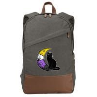 Nonbinary Moon Space Cat LGBT Pride With NB Non Binary Flag Cotton Canvas Backpack