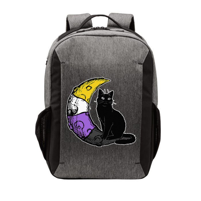 Nonbinary Moon Space Cat LGBT Pride With NB Non Binary Flag Vector Backpack