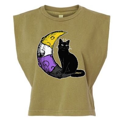 Nonbinary Moon Space Cat LGBT Pride With NB Non Binary Flag Garment-Dyed Women's Muscle Tee