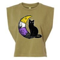 Nonbinary Moon Space Cat LGBT Pride With NB Non Binary Flag Garment-Dyed Women's Muscle Tee
