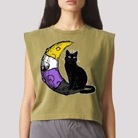 Nonbinary Moon Space Cat LGBT Pride With NB Non Binary Flag Garment-Dyed Women's Muscle Tee