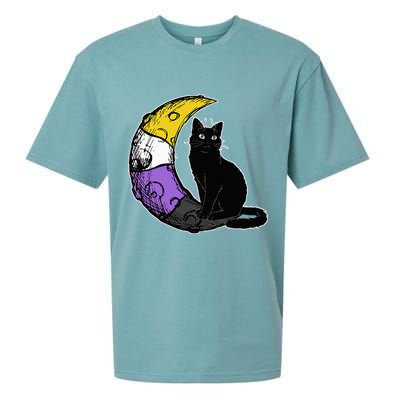 Nonbinary Moon Space Cat LGBT Pride With NB Non Binary Flag Sueded Cloud Jersey T-Shirt