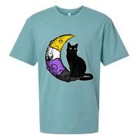Nonbinary Moon Space Cat LGBT Pride With NB Non Binary Flag Sueded Cloud Jersey T-Shirt
