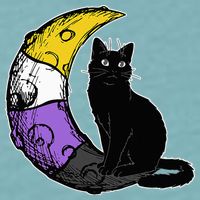 Nonbinary Moon Space Cat LGBT Pride With NB Non Binary Flag Sueded Cloud Jersey T-Shirt