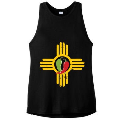 New Mexico Southwest Zia With Red And Green Chile Ladies PosiCharge Tri-Blend Wicking Tank
