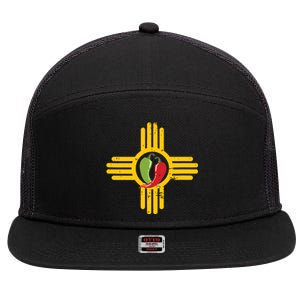 New Mexico Southwest Zia With Red And Green Chile 7 Panel Mesh Trucker Snapback Hat