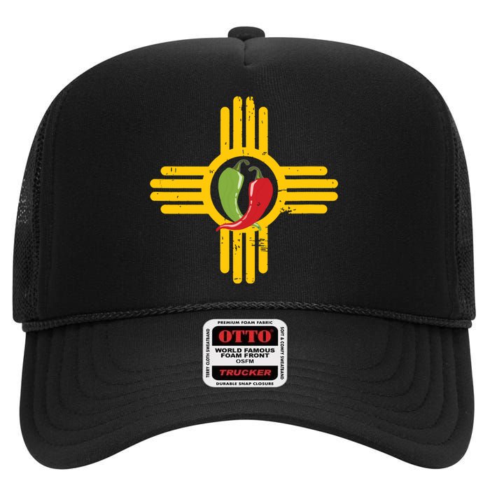 New Mexico Southwest Zia With Red And Green Chile High Crown Mesh Back Trucker Hat