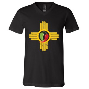 New Mexico Southwest Zia With Red And Green Chile V-Neck T-Shirt