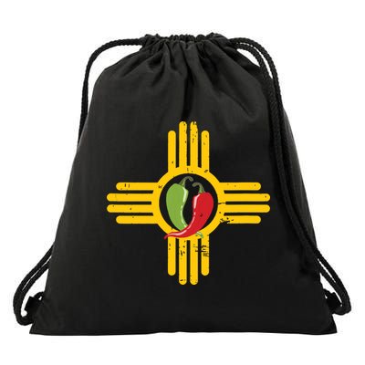 New Mexico Southwest Zia With Red And Green Chile Drawstring Bag