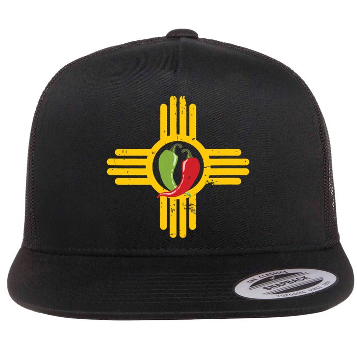 New Mexico Southwest Zia With Red And Green Chile Flat Bill Trucker Hat