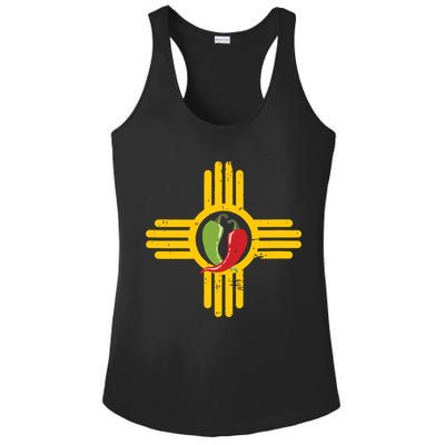 New Mexico Southwest Zia With Red And Green Chile Ladies PosiCharge Competitor Racerback Tank