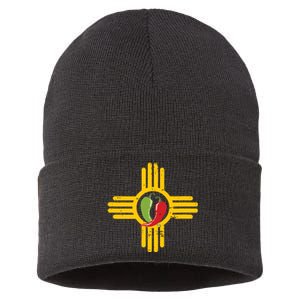 New Mexico Southwest Zia With Red And Green Chile Sustainable Knit Beanie