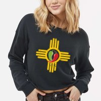 New Mexico Southwest Zia With Red And Green Chile Cropped Pullover Crew
