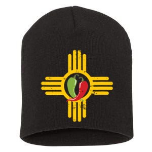 New Mexico Southwest Zia With Red And Green Chile Short Acrylic Beanie