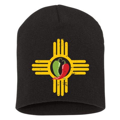 New Mexico Southwest Zia With Red And Green Chile Short Acrylic Beanie