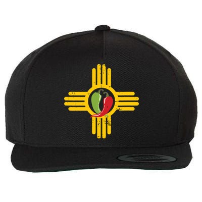 New Mexico Southwest Zia With Red And Green Chile Wool Snapback Cap