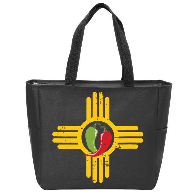 New Mexico Southwest Zia With Red And Green Chile Zip Tote Bag