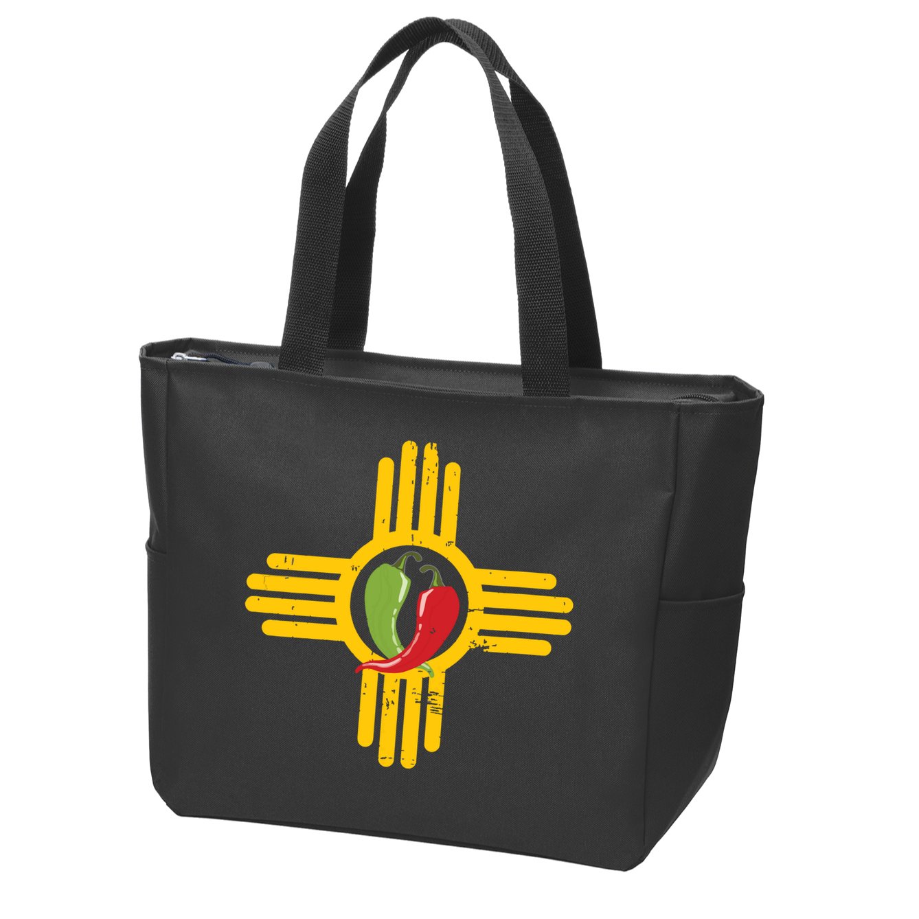 New Mexico Southwest Zia With Red And Green Chile Zip Tote Bag
