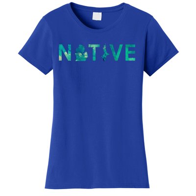 Native Michigander State Map Letter Green Watercolor Art Fan Great Gift Women's T-Shirt