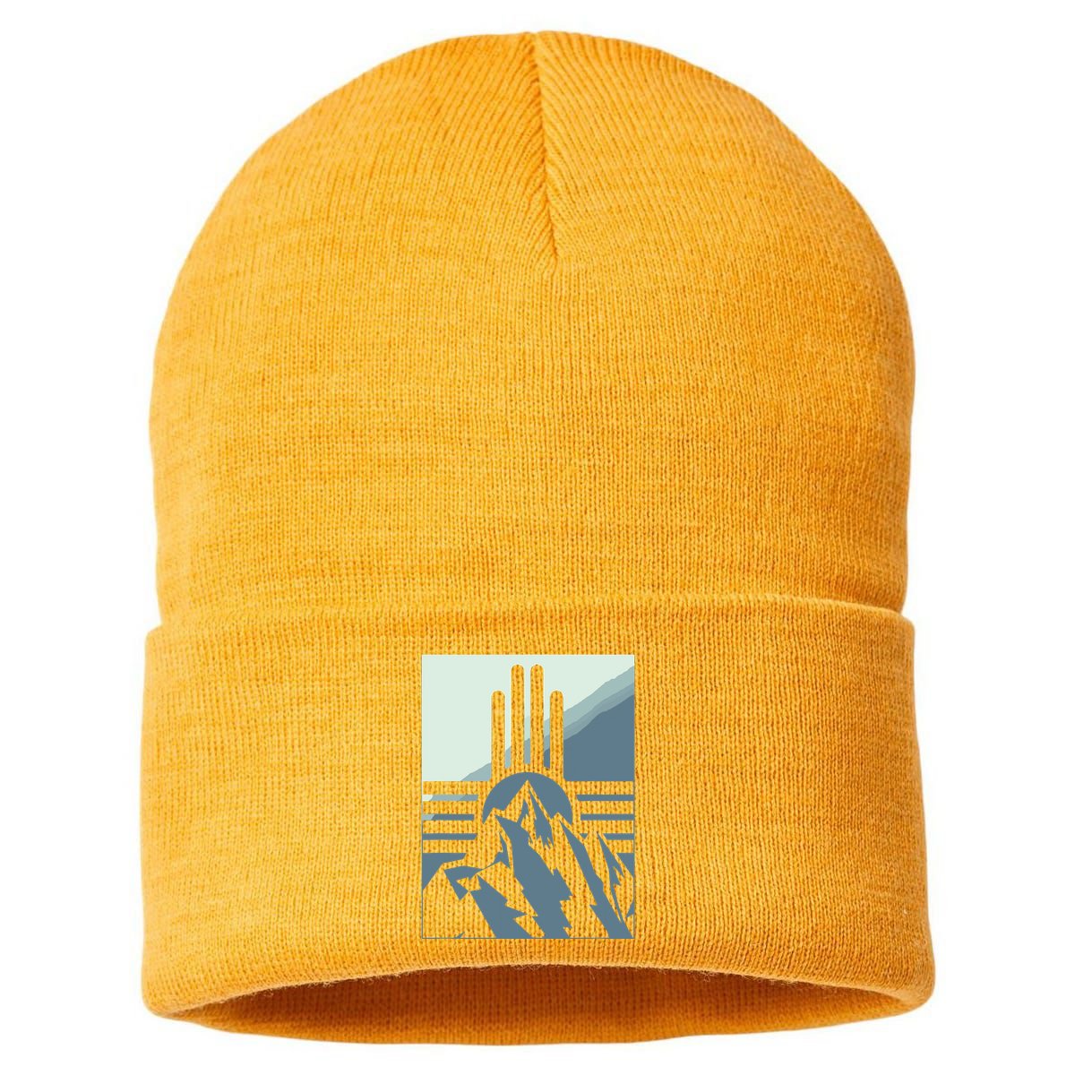 New Mexico State Zia Symbol And Mountains Graphic Design Sustainable Knit Beanie