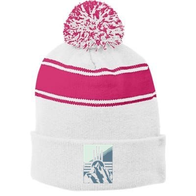 New Mexico State Zia Symbol And Mountains Graphic Design Stripe Pom Pom Beanie