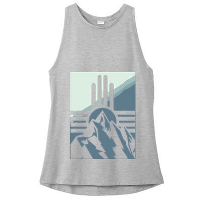 New Mexico State Zia Symbol And Mountains Graphic Design Ladies PosiCharge Tri-Blend Wicking Tank