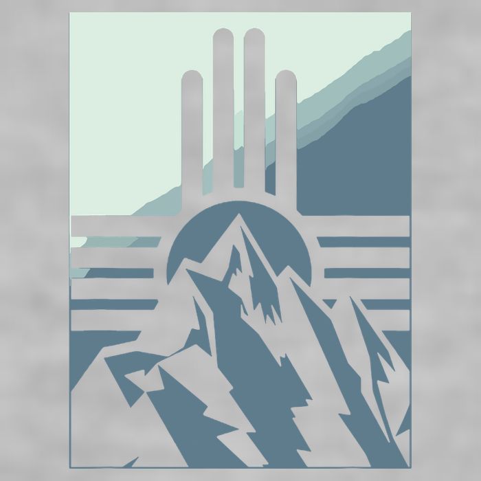 New Mexico State Zia Symbol And Mountains Graphic Design Ladies PosiCharge Tri-Blend Wicking Tank