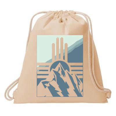 New Mexico State Zia Symbol And Mountains Graphic Design Drawstring Bag
