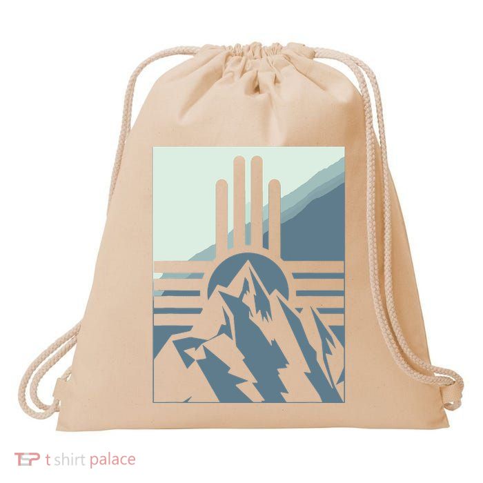 New Mexico State Zia Symbol And Mountains Graphic Design Drawstring Bag