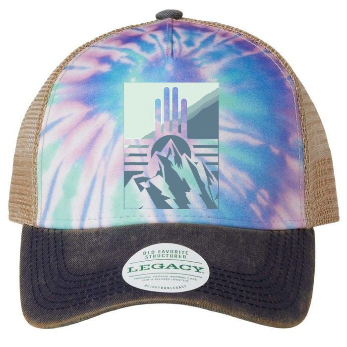 New Mexico State Zia Symbol And Mountains Graphic Design Legacy Tie Dye Trucker Hat