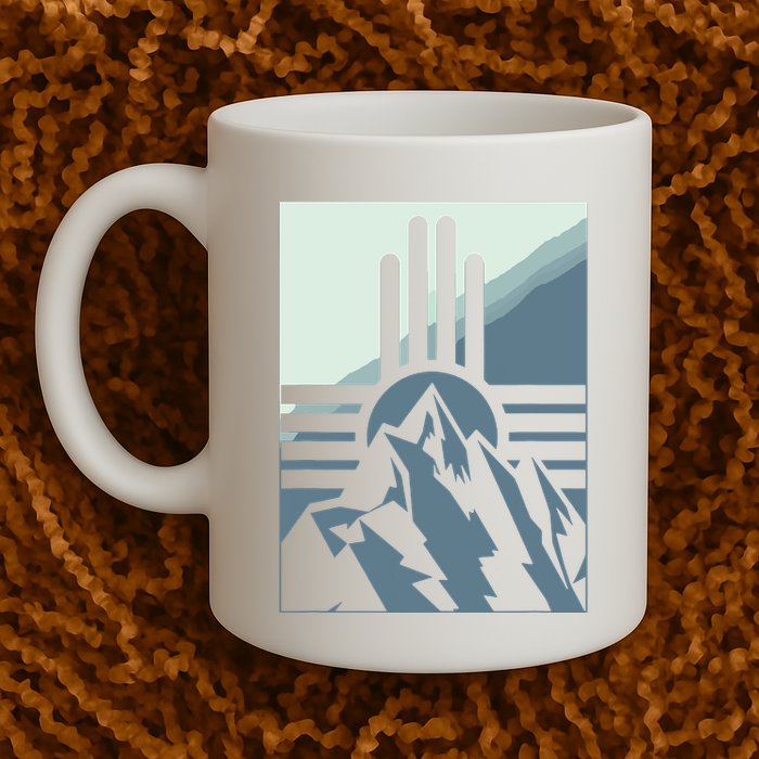 New Mexico State Zia Symbol And Mountains Graphic Design Mug