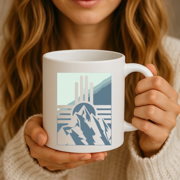 New Mexico State Zia Symbol And Mountains Graphic Design Mug