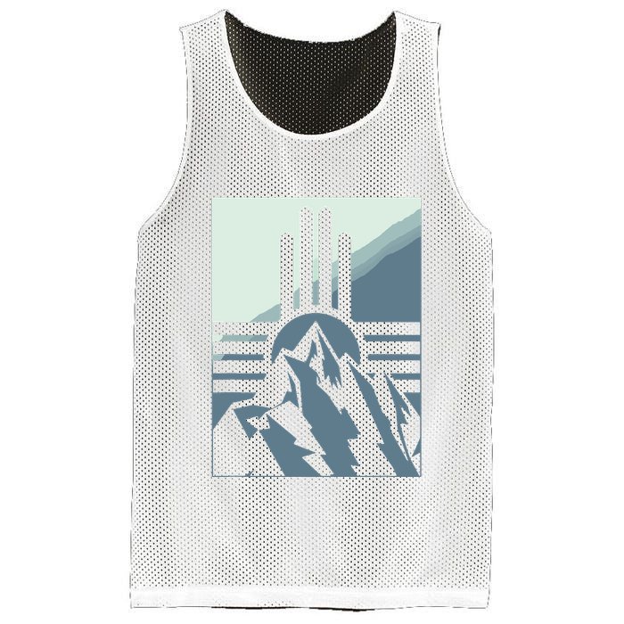 New Mexico State Zia Symbol And Mountains Graphic Design Mesh Reversible Basketball Jersey Tank