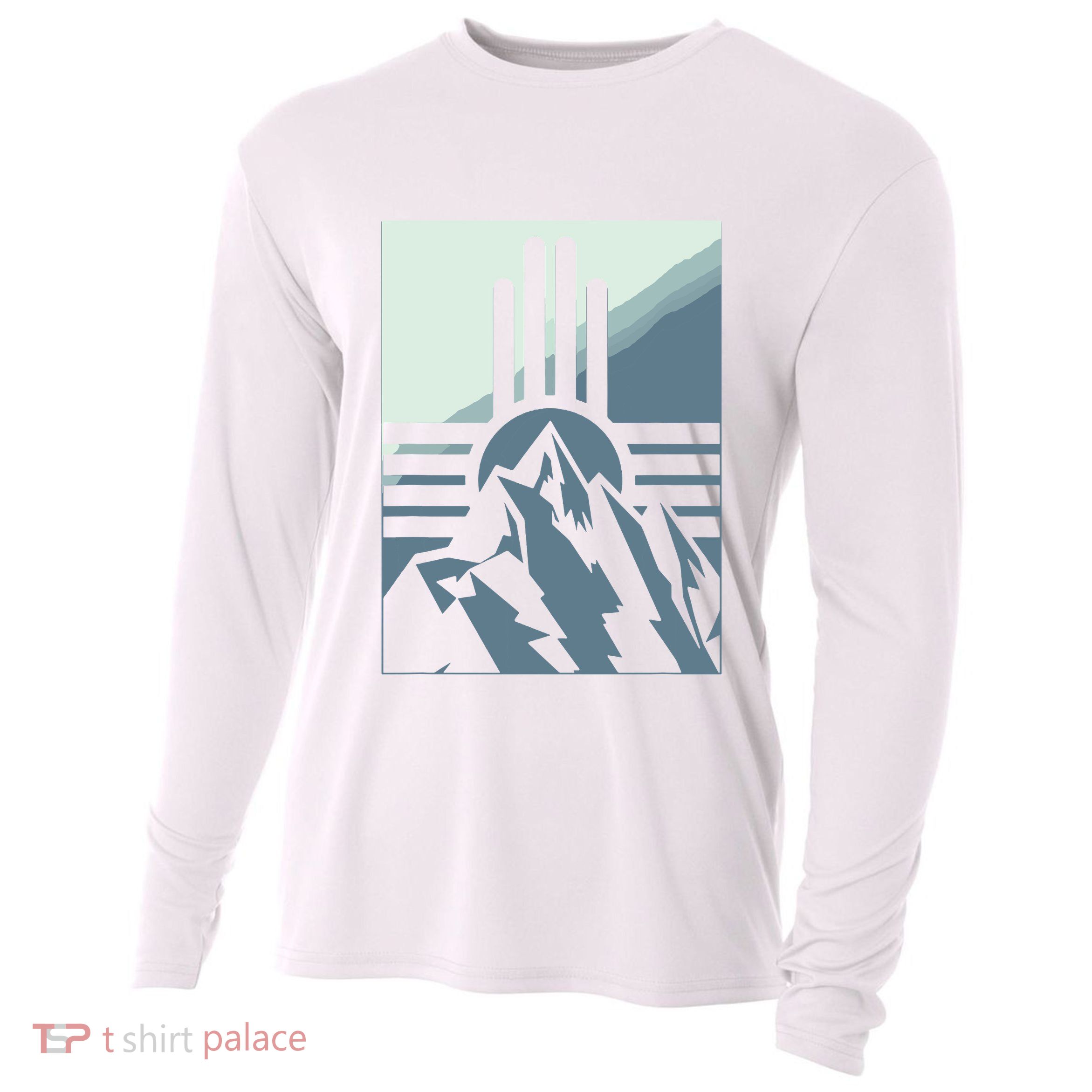 New Mexico State Zia Symbol And Mountains Graphic Design Cooling Performance Long Sleeve Crew