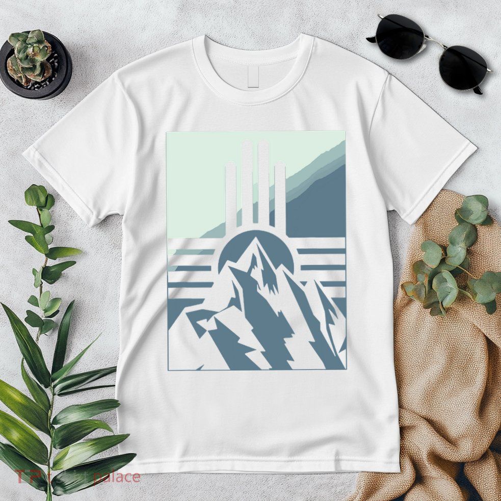 New Mexico State Zia Symbol And Mountains Graphic Design Premium T-Shirt