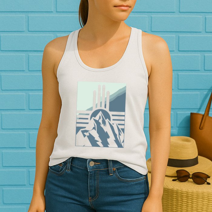 New Mexico State Zia Symbol And Mountains Graphic Design Womens Tank Top