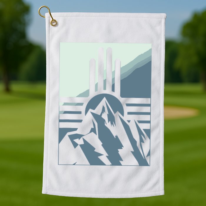 New Mexico State Zia Symbol And Mountains Graphic Design Golf Towel