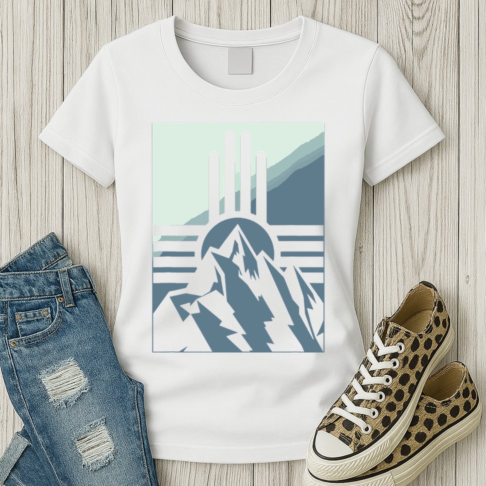 New Mexico State Zia Symbol And Mountains Graphic Design Womens T-Shirt