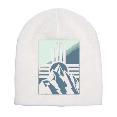 New Mexico State Zia Symbol And Mountains Graphic Design Short Acrylic Beanie