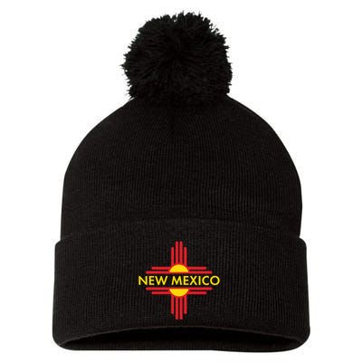 New Mexico State Zia Symbol Design Pom Pom 12in Knit Beanie