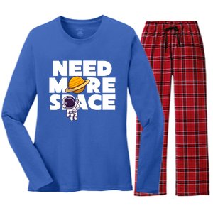 Need More Space Funny Astronaut Women's Long Sleeve Flannel Pajama Set 