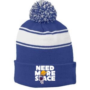 Need More Space Funny Astronaut Stripe Pom Pom Beanie